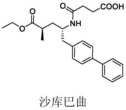 Chemical structure of Sacubitril showing the biphenyl moiety and carboxylic acid tail