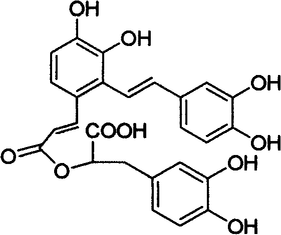 Chemical structure of Salvianolic Acid A showing multiple catechol groups and ester linkages