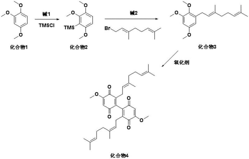 Synthetic route for 2-methoxy-6-geranyl-p-benzoquinone derivative via lithiation and CAN oxidation