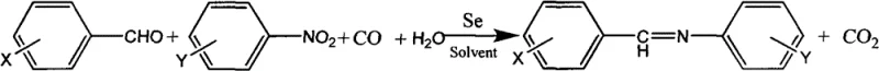 General reaction scheme for Selenium-catalyzed synthesis of Schiff bases from nitro compounds and aldehydes using CO