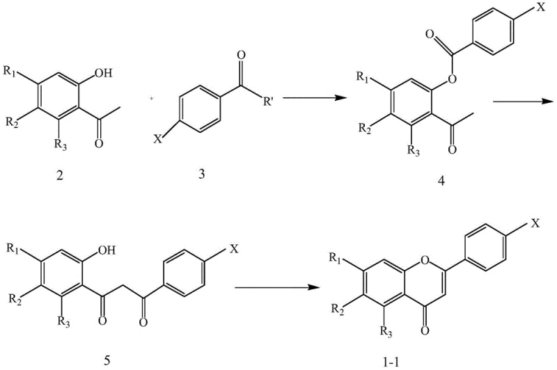 Synthetic route via esterification and rearrangement to form chromone scaffold