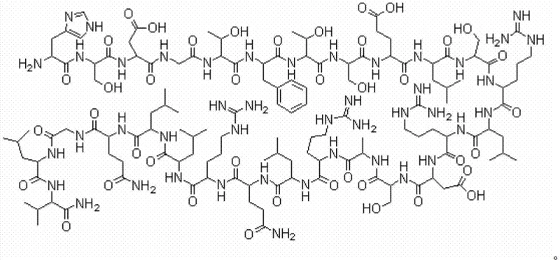 Chemical structure of Secretin showing the 27 amino acid sequence