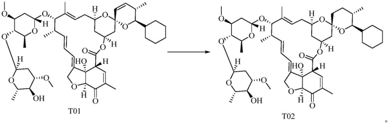 Reduction of compound T01 to T02 via catalytic hydrogenation