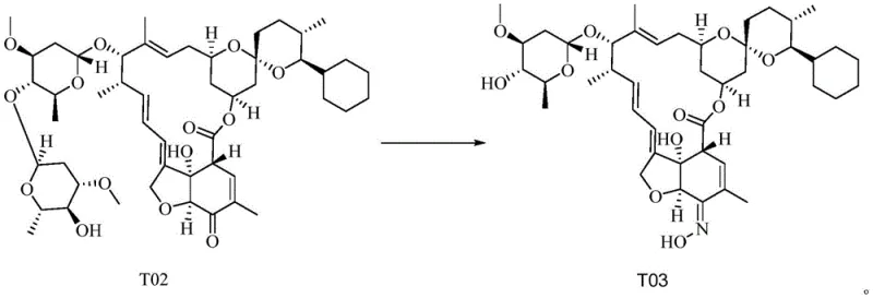 Oximation and desugarization of T02 to form Selamectin T03