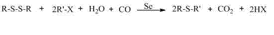 General reaction scheme for selenium-catalyzed synthesis of monosulfides from disulfides and alkyl halides using CO and water