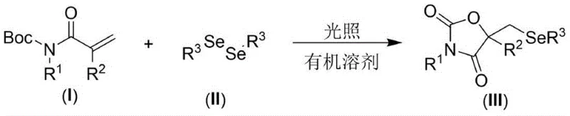General reaction scheme for visible light-promoted synthesis of seleno-oxazolidine-2,4-dione from N-Boc acrylamide and diselenide