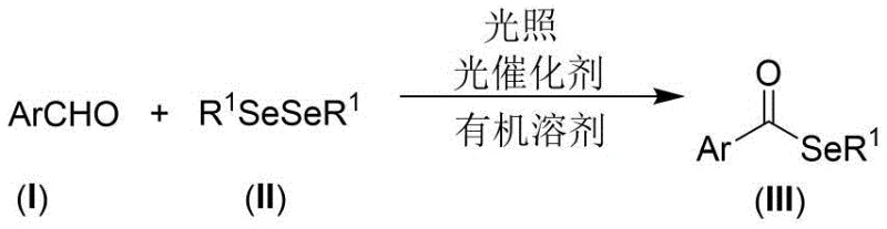 General reaction scheme for photocatalytic synthesis of selenoesters from aromatic aldehydes and diselenides