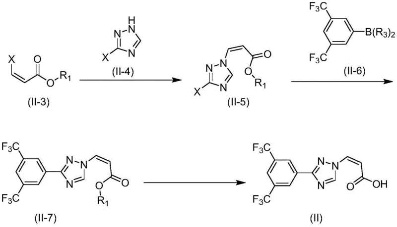 Overview of the novel synthetic route for Intermediate (II) showing key transformations