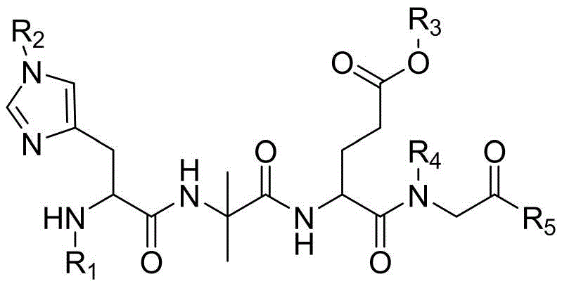 General chemical structure of the N-protected S1-S4 tetrapeptide fragment showing R groups for Hmb, Dmb, or Tmob