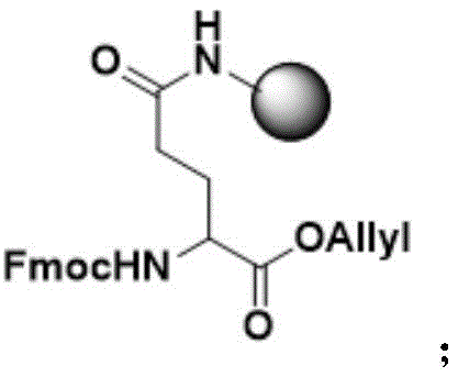 Chemical structure of Fmoc-Glu-OAllyl anchored on resin showing the side-chain protection strategy