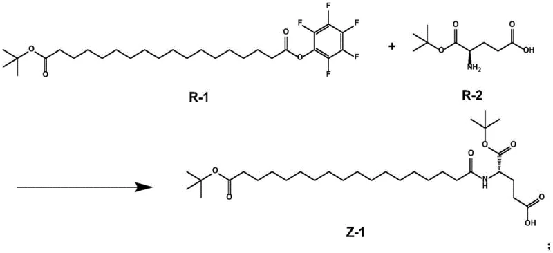 Reaction scheme showing the condensation of R-1 and R-2 to form intermediate Z-1