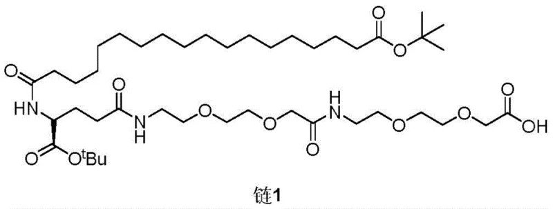 Chemical structure of Semaglutide Side Chain 1 showing the fatty acid diacid, glutamic acid, and PEG linker components