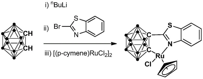 Synthetic route for the semi-sandwich ruthenium complex involving lithiation and metallation
