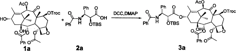 Specific reaction pathway for Paclitaxel synthesis showing coupling, deprotection, oxazoline inversion, and final zinc reduction