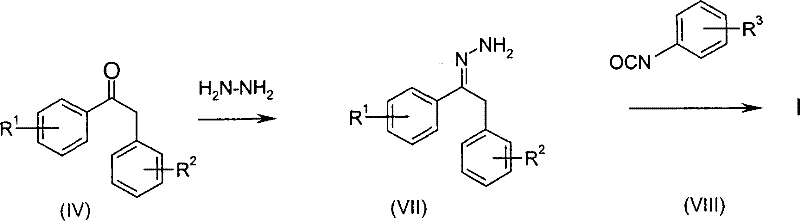 Prior art Scheme 2 showing hazardous hydrazine and isocyanate usage