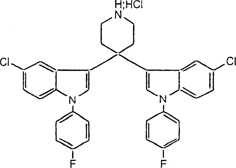 Reaction scheme for the condensation of 5-chloro-1-(4-fluorophenyl)indole with 4-piperidone using mineral acid and acetic acid
