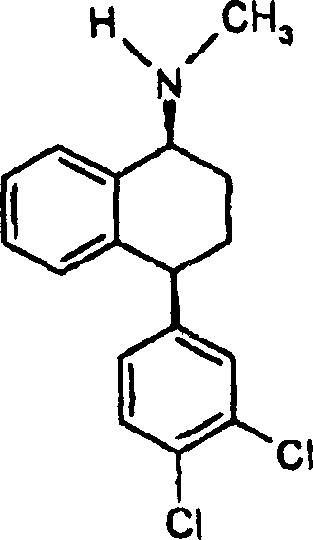 Chemical structure of Sertraline showing the critical cis-configuration at the 1 and 4 positions