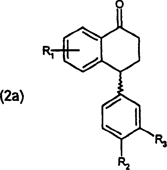 Chemical structure of sertralone derivative (2a) showing the tetralone core with variable substituents R1, R2, and R3