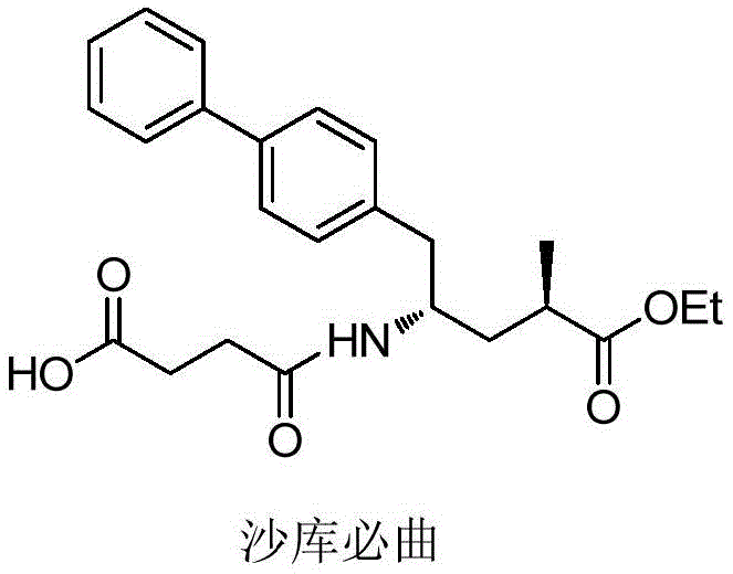 Chemical structure of Shakubiqu (Sacubitril) showing the biphenyl and succinic acid moieties