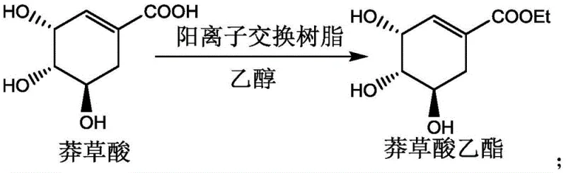 Esterification of shikimic acid with ethanol using cation exchange resin to produce shikimate ethyl ester