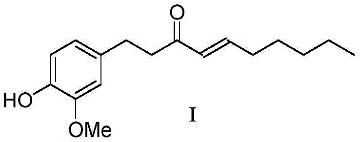 Chemical structure of (E)-1-(4-hydroxy-3-methoxyphenyl)-4-en-3-decanone (Shogaol)