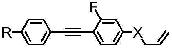 General chemical structure of side fluorine-containing diphenylacetylene diluent showing variable X and R groups