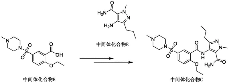 Condensation reaction between activated benzoic acid derivative and amino-pyrazole intermediate to form the key precursor Compound C