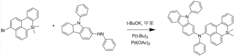 Specific reaction scheme for the synthesis of Compound 001 using Pd-catalyzed amination