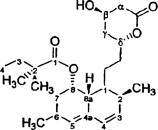 Molecular structure of Simvastatin showing atom numbering for synthetic modification