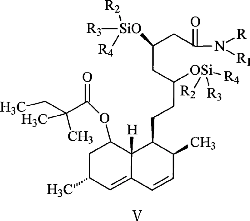 Reaction scheme showing the methylation of Lovastatin Amide Disiloxane (IV) to Simvastatin Amide Disiloxane (V)