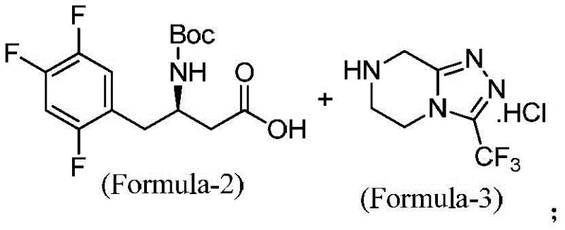 Coupling reaction of Formula-2 and Formula-3 to form the Boc-protected intermediate Formula-4