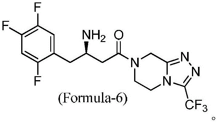 Chemical structure of Sitagliptin Free Base (Formula-6) showing the trifluorophenyl and triazolopyrazine moieties