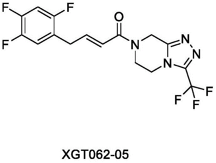 Chemical structure of Sitagliptin Impurity XGT062-05 showing the trifluoromethyl-triazolopyrazine core and trifluorophenyl moiety