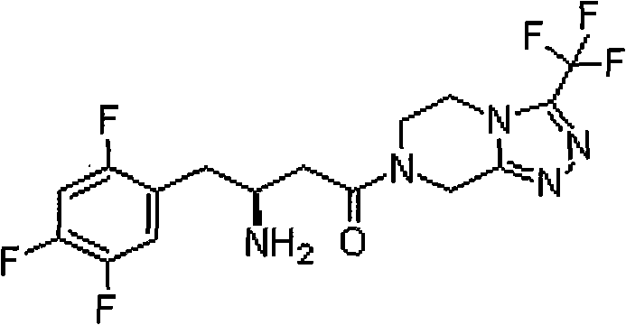 Chemical structure of Sitagliptin showing the core beta-amino acid motif