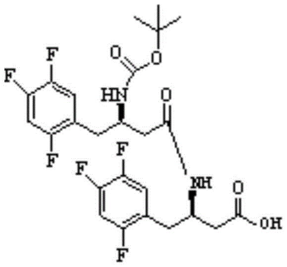 Chemical structure of the BOC-(R)-3-amino-4-(2,4,5-trifluorophenyl) butyric acid condensation impurity
