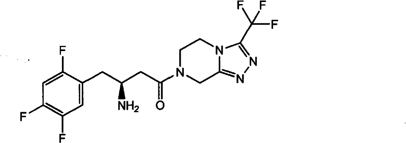 Chemical structure of Sitagliptin showing the trifluorophenyl and triazolopyrazine moieties