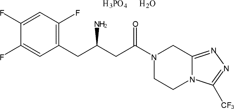 Chemical structure of Sitagliptin Phosphate showing the trifluorophenyl and triazolopyrazine moieties