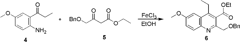 FeCl3 catalyzed cyclization reaction converting compounds 4 and 5 into the quinoline core compound 6