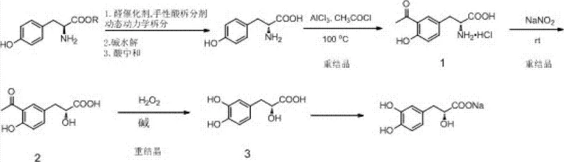 Complete synthetic route of Sodium Danshensu from L-Tyrosine ester via DKR and oxidation
