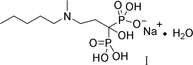 Chemical structure of Sodium Ibandronate showing the bisphosphonate core and pentyl side chain