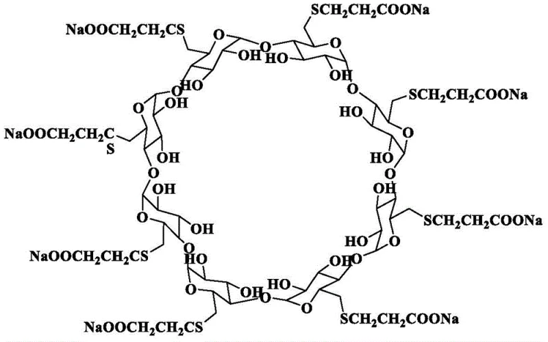 Chemical structure of Sugammadex Sodium showing the modified gamma-cyclodextrin cage