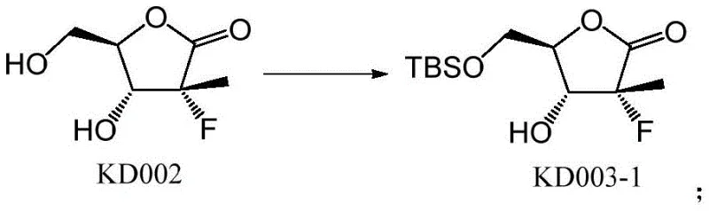 Reaction scheme showing selective silylation of KD002 to KD003-1