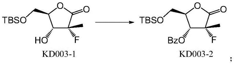 Reaction scheme showing regioselective benzoylation of KD003-1 to KD003-2