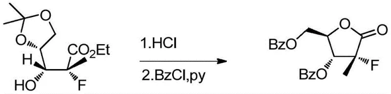 Reaction scheme of Step D showing the final rearrangement and benzoylation to form the target intermediate