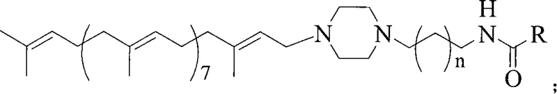 Specific preferred structures of solanesol derivatives demonstrating structural diversity in the R group