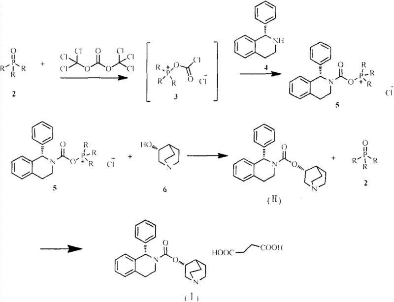 Novel reaction mechanism showing triphosgene activation by phosphine oxide and subsequent coupling to form Solifenacin