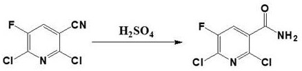 Reaction scheme showing one-step sulfuric acid hydrolysis of nitrile to amide