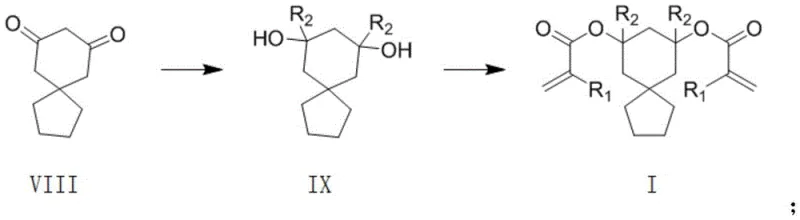 General synthetic route showing the conversion of spiro[2.5]decane-6,8-dione to the final resin monomer via a diol intermediate