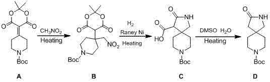 Complete synthetic route showing Michael addition, Raney Ni hydrogenation, and decarboxylation steps