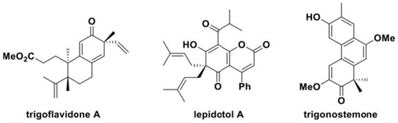 General reaction scheme showing oxygen-promoted dearomatization of phenol-containing diarylmethanes to spiro-dienones